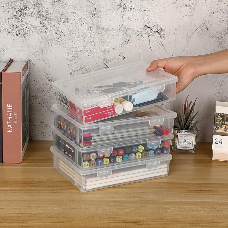 BTSKY Clear Plastic Storage Box with Flap Lid, Multipurpose Craft Organizers and Storage Box Art Supply Storage Organizer Plastic Sewing Box for Beads Pencils Notebooks, 4 Pack Small - Image 2